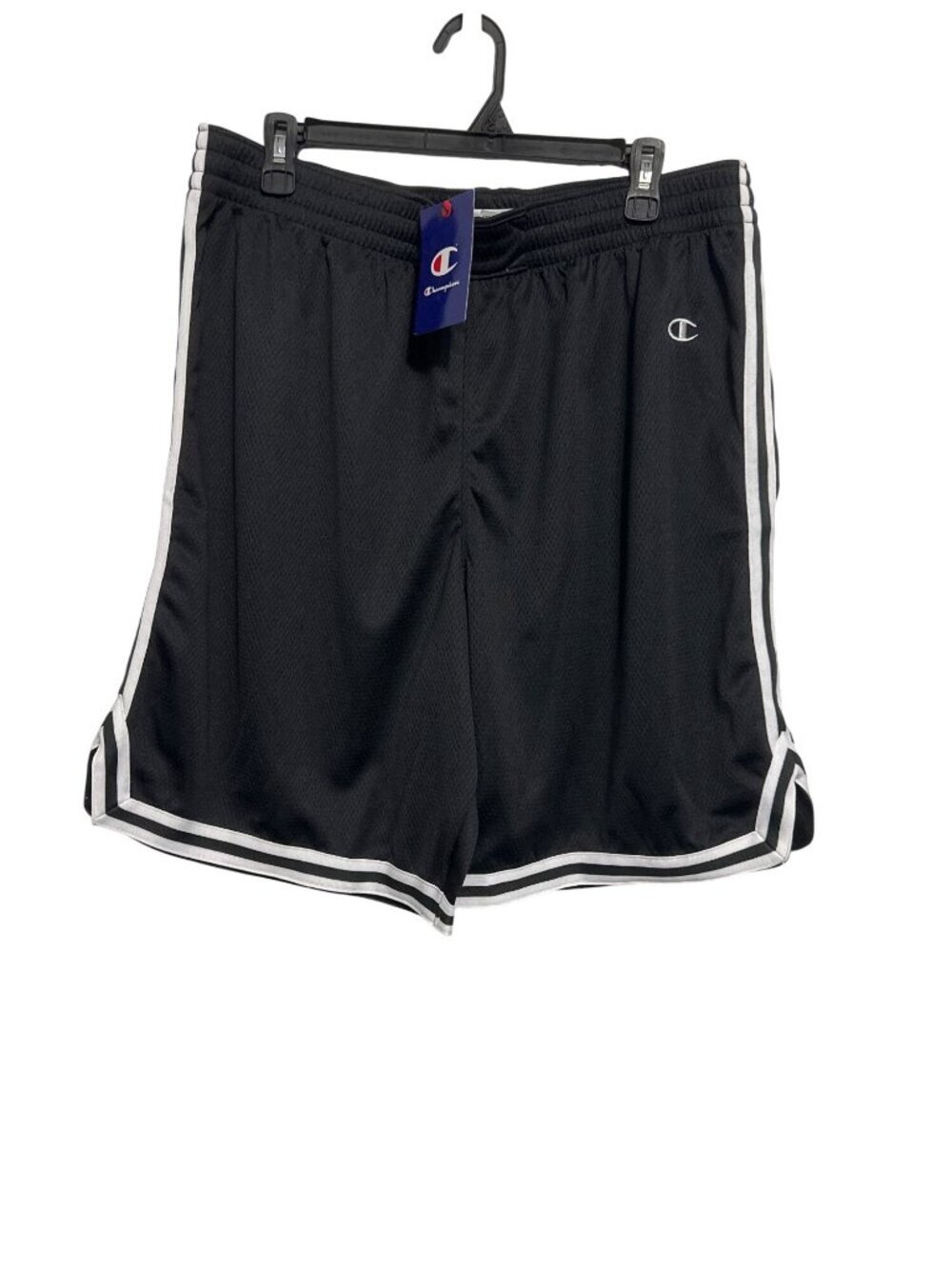 Champion Mens Black Athletic Shorts XL With White Stripes Elastic Waistband